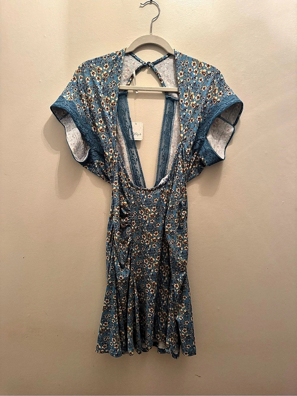 Free People Stay Golden Mini Dress Floral Blue & Multicolor